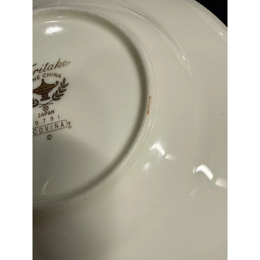 Set Of 6 Noritake Bone China Covina 9791 Saucers With Gold & Green Trim Vintage - Picture 10 of 13